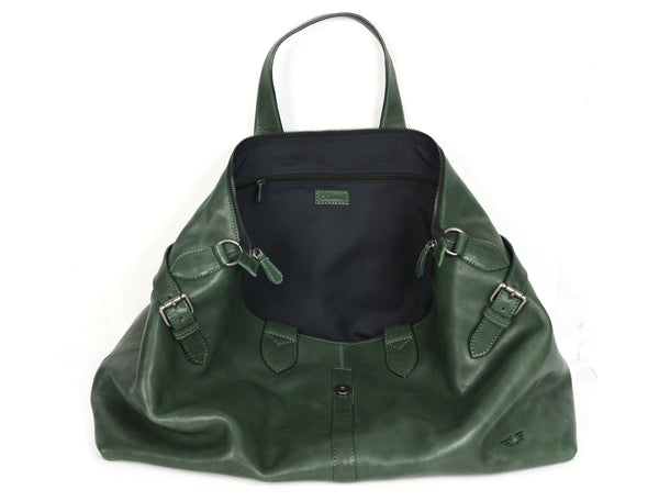 Timeless Leather Weekender Bag with Top Handles - Green - Aaron Leather Goods Inc