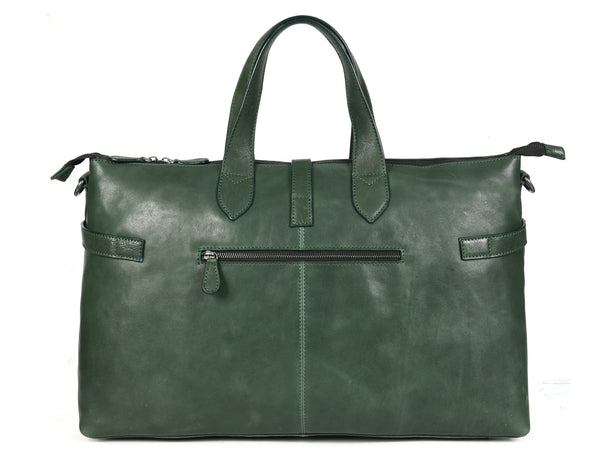 Timeless Leather Weekender Bag with Top Handles - Green - Aaron Leather Goods Inc