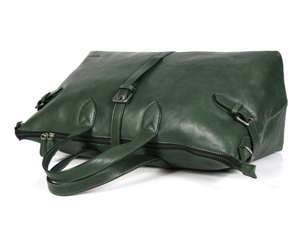 Timeless Leather Weekender Bag with Top Handles - Green - Aaron Leather Goods Inc