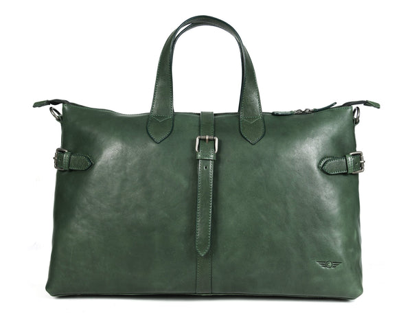 Timeless Leather Weekender Bag with Top Handles - Green - Aaron Leather Goods Inc