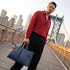 Timeless Leather Weekender Bag with Top Handles- Navy - Aaron Leather Goods Inc