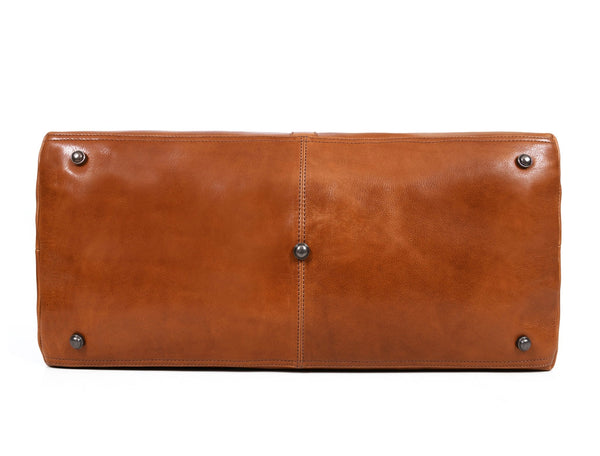 Timeless Leather Weekender Bag with Top Handles - Tan - Aaron Leather Goods Inc