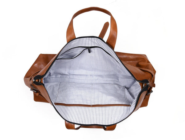 Timeless Leather Weekender Bag with Top Handles - Tan - Aaron Leather Goods Inc