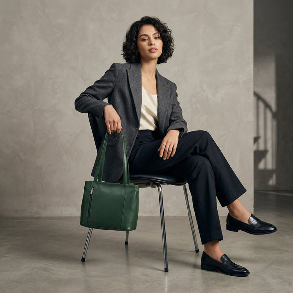 Toledo Leather Handbag - Pine Green - Aaron Leather Goods Inc