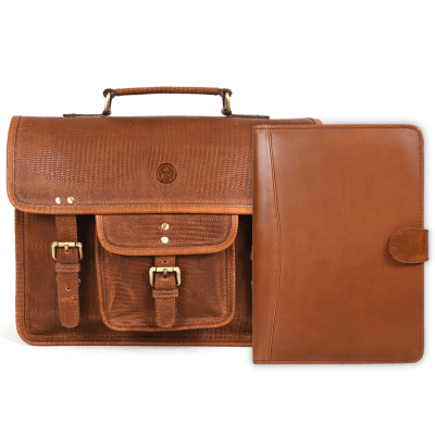 Aaron Leather Goods leather Briefcase & Organizer Combo