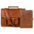 Aaron Leather Goods leather Briefcase & Organizer Combo- Brown