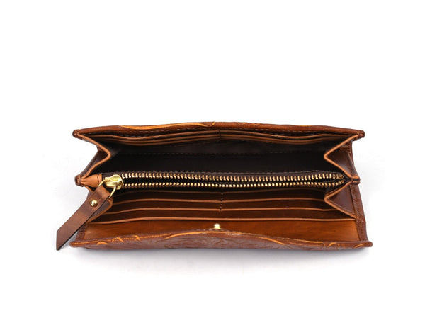 Vandiver Hand Tooled Leather Clutch - Caramel Brown - Aaron Leather Goods Inc