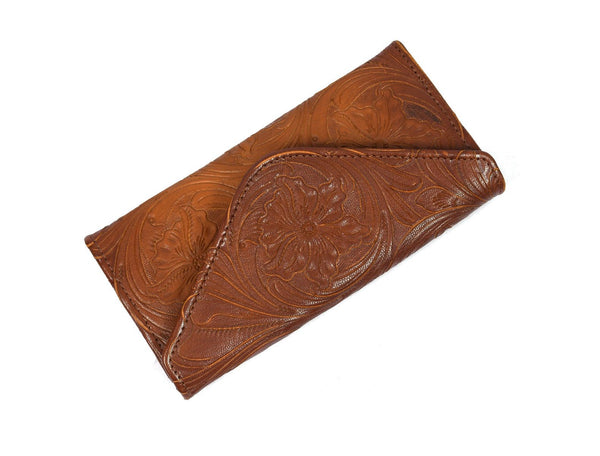 Vandiver Hand Tooled Leather Clutch - Caramel Brown - Aaron Leather Goods Inc