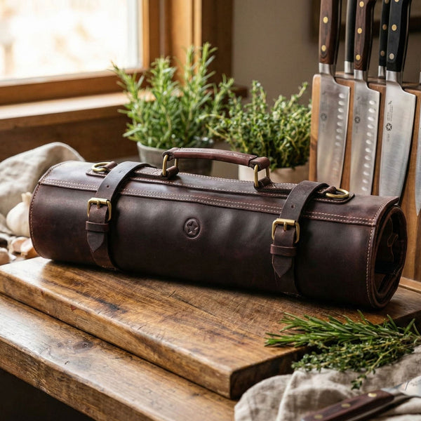 Vicenza Leather Knife Roll - Walnut Brown - Aaron Leather Goods