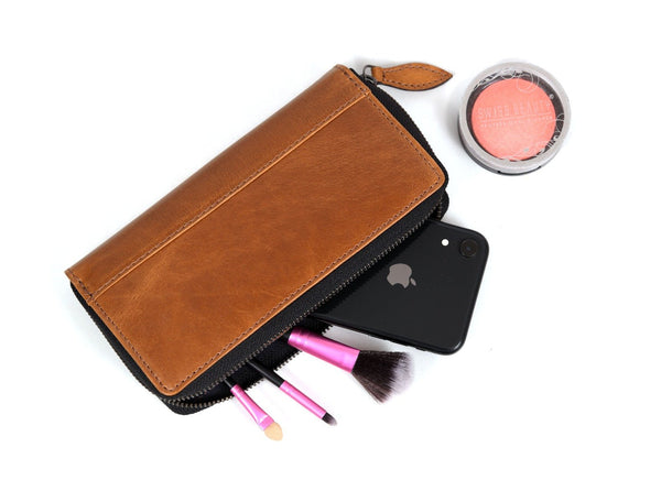 Victoria Leather Clutch - Caramel - Aaron Leather Goods Inc