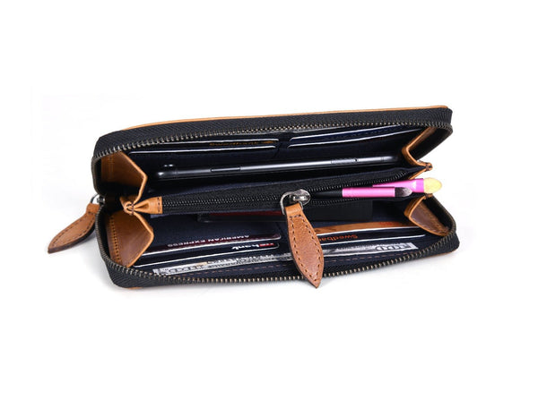 Victoria Leather Clutch - Caramel - Aaron Leather Goods Inc