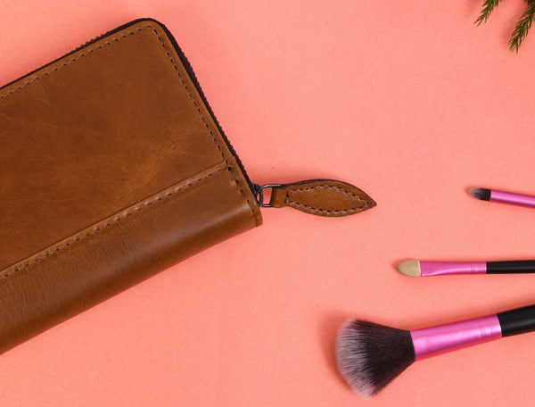 Victoria Leather Clutch - Caramel - Aaron Leather Goods Inc