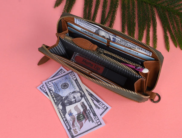 Victoria Leather Clutch - Caramel Brown - Aaron Leather Goods Inc