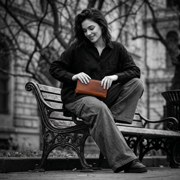 Victoria Leather Clutch - Gingerbread - Aaron Leather Goods Inc