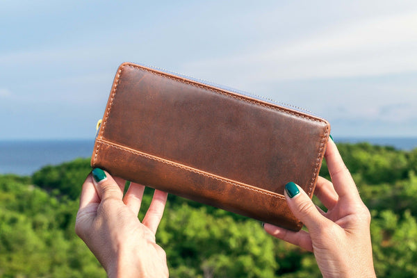 Victoria Leather Clutch - Walnut Brown - Aaron Leather Goods Inc