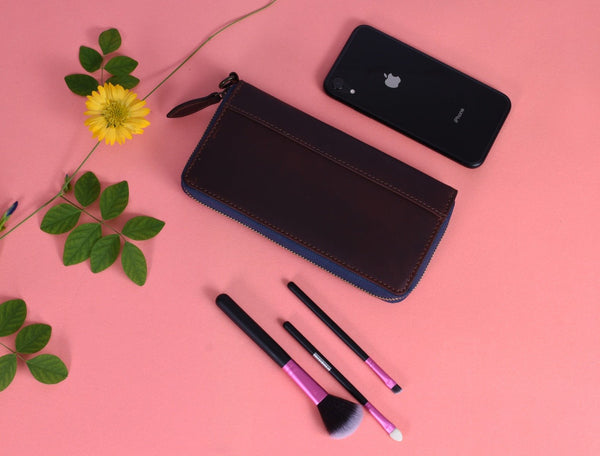 Victoria Leather Clutch - Walnut Brown - Aaron Leather Goods Inc