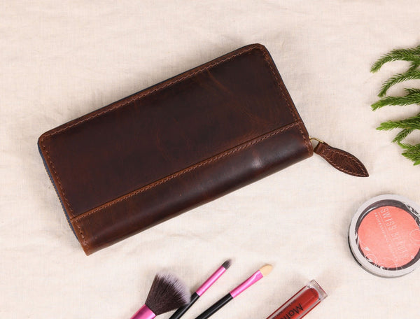 Victoria Leather Clutch - Walnut Brown - Aaron Leather Goods Inc