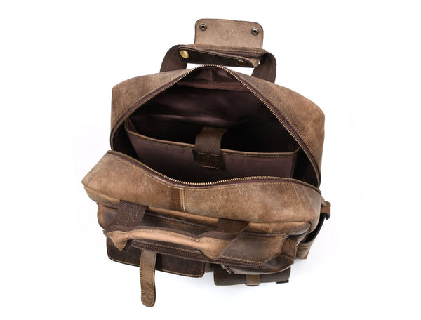 Vintage Crazy Horse Leather Backpack & Eagle Engraved Leather Belt Gift Set for Men | Handmade Full Grain Leather Travel & Everyday Combo - Aaron Leather Goods Inc