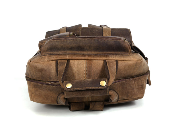 Vintage Crazy Horse Leather Backpack & Eagle Engraved Leather Belt Gift Set for Men | Handmade Full Grain Leather Travel & Everyday Combo - Aaron Leather Goods Inc