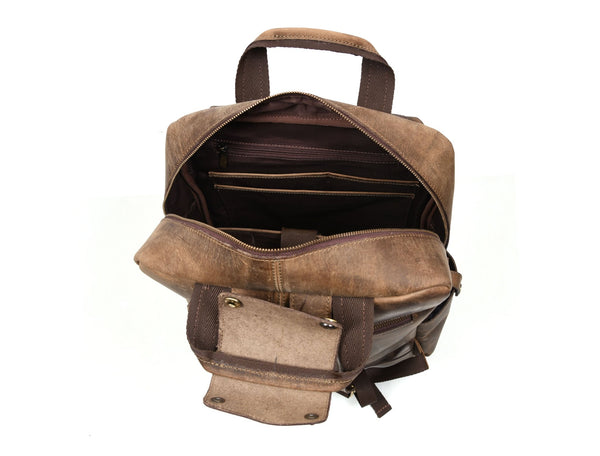 Vintage Crazy Horse Leather Backpack & Eagle Engraved Leather Belt Gift Set for Men | Handmade Full Grain Leather Travel & Everyday Combo - Aaron Leather Goods Inc