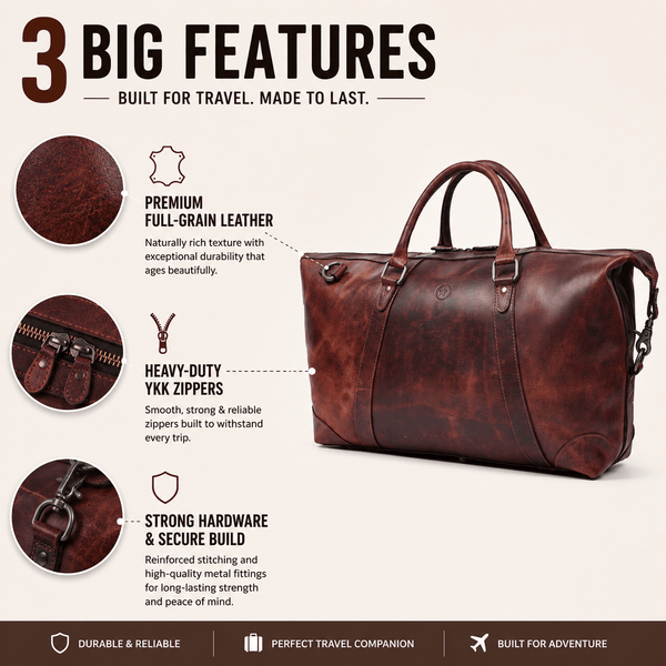 Vintage Leather Duffle Bag – LH-TB-161 - Brown - Aaron Leather Goods Inc