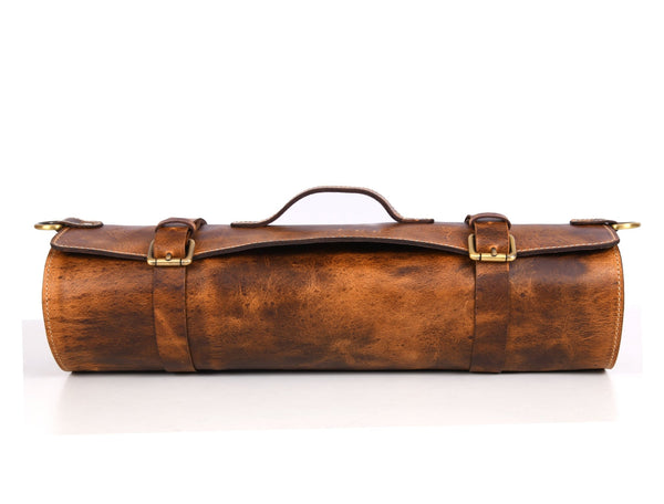 Vintage Leather Knife Roll Bag with Shoulder Strap – Chef Tool Organizer - Aaron Leather Goods Inc