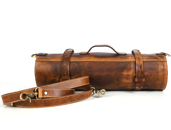 Vintage Leather Knife Roll Bag with Shoulder Strap – Chef Tool Organizer - Aaron Leather Goods Inc