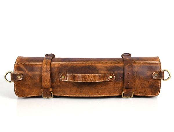 Vintage Leather Knife Roll Bag with Shoulder Strap – Chef Tool Organizer - Aaron Leather Goods Inc
