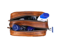 Tampa Leather Toiletry Bag - Caramel Brown