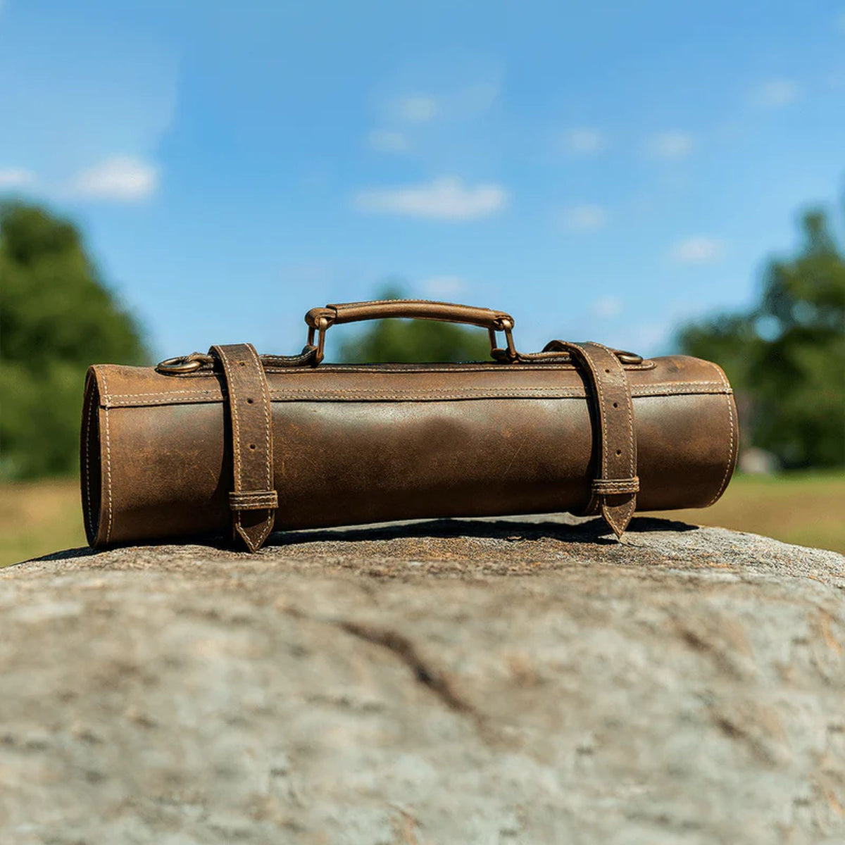 Tuscania Leather Knife Roll -  Cedar