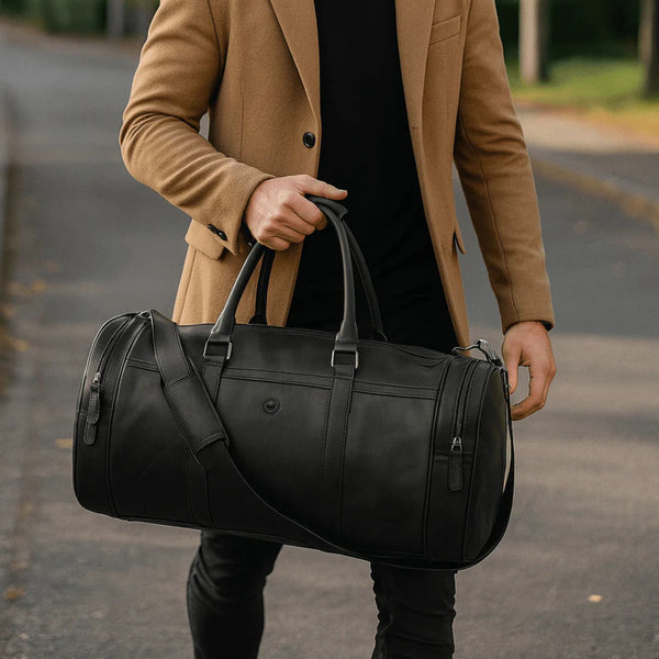 Cordoba Leather Barrel Bag - Raven Black - Aaron Leather Goods