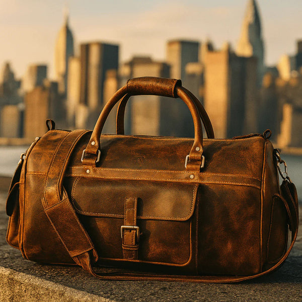Pamplona Leather Duffle bag - Caramel Brown - Aaron Leather Goods