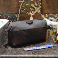 Valencia Canvas Leather Toiletry Bag - Vintage Brown