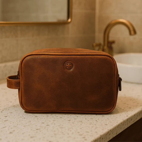 Vacone Leather Toiletry Bag - Caramel Brown