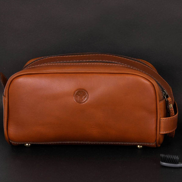 Omaha Leather Toiletry Bag - Cinnamon Brown