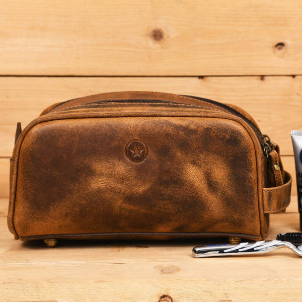 Omaha Leather Toiletry Bag - Penny Brown
