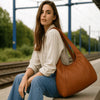 Premium Women’s Leather Shoulder Tote – Spacious Hobo Handbag for Work & Travel - Aaron Leather Goods