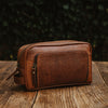 Barcelona Leather Toiletry Bag - Caramel Brown - Aaron Leather Goods