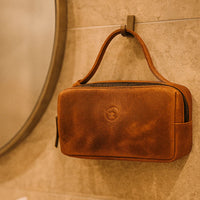 Manresa Leather Toiletry Bag - Caramel Brown
