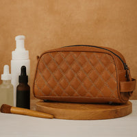 Ample Glide Quilted Leather Toiletry Bag - Caramel