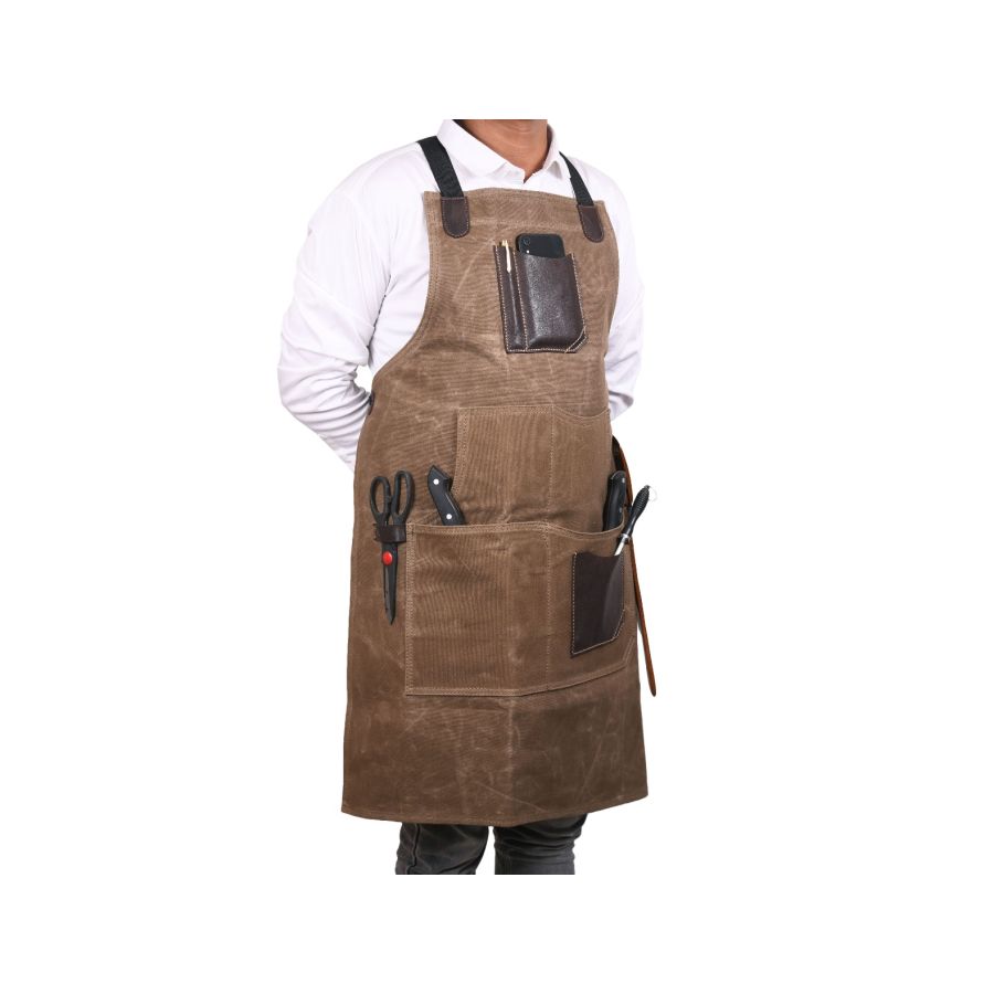 Waxed Canvas and Leather Apron - Brown