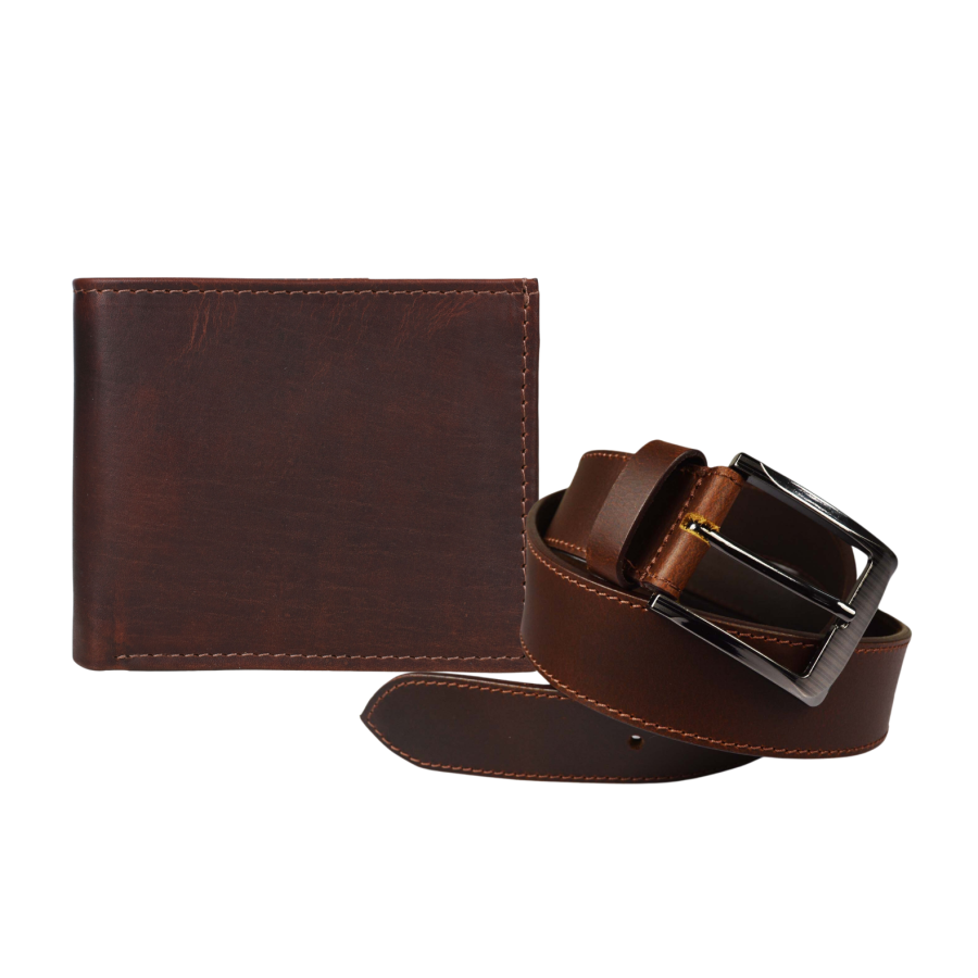 Black Leather Wallet & Belt Gift Set