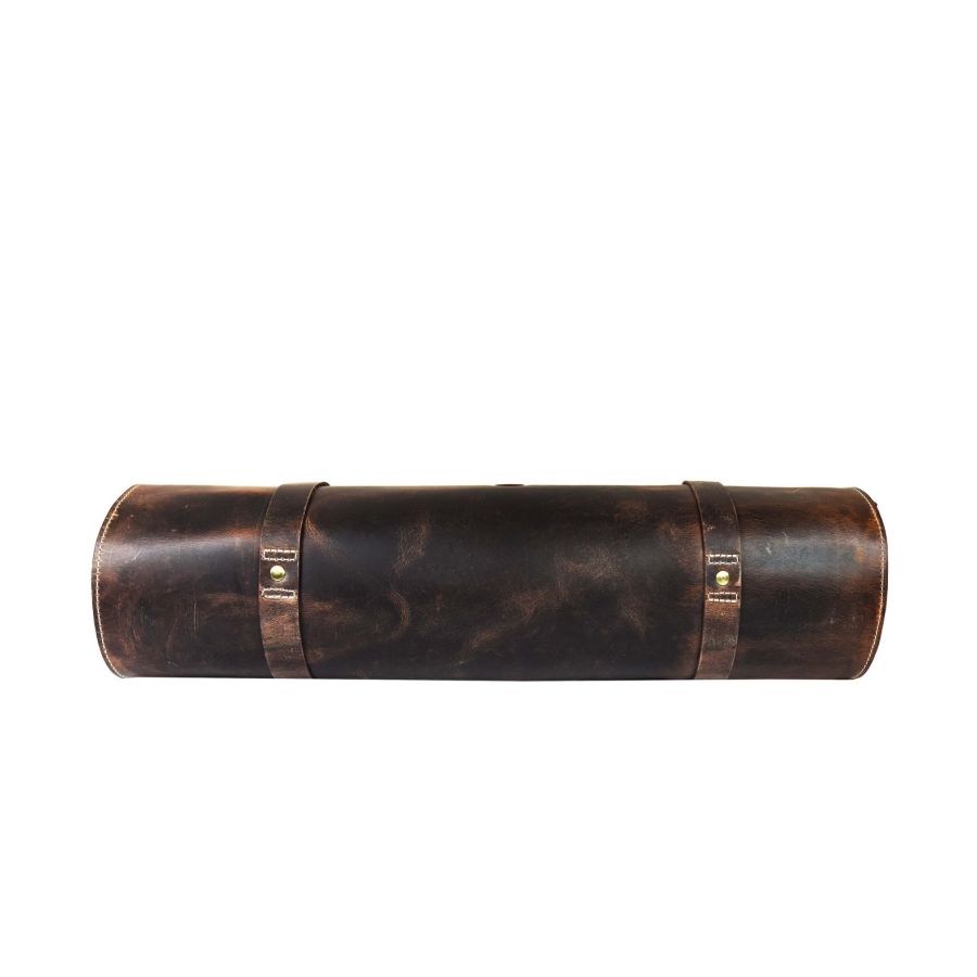 Aaron Leather Goods Tuscania Knife Roll Storage Bag Case, Walnut Brown Leather