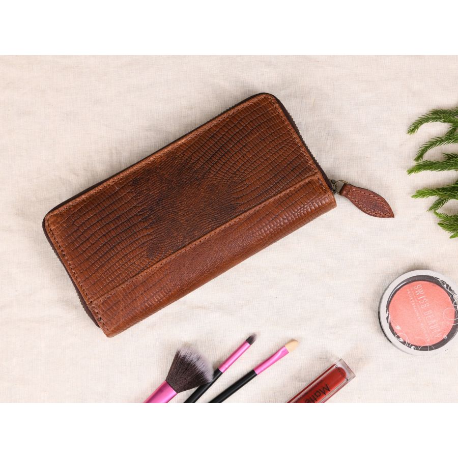 Limoges Hand Tooled Leather Clutch - Caramel Brown