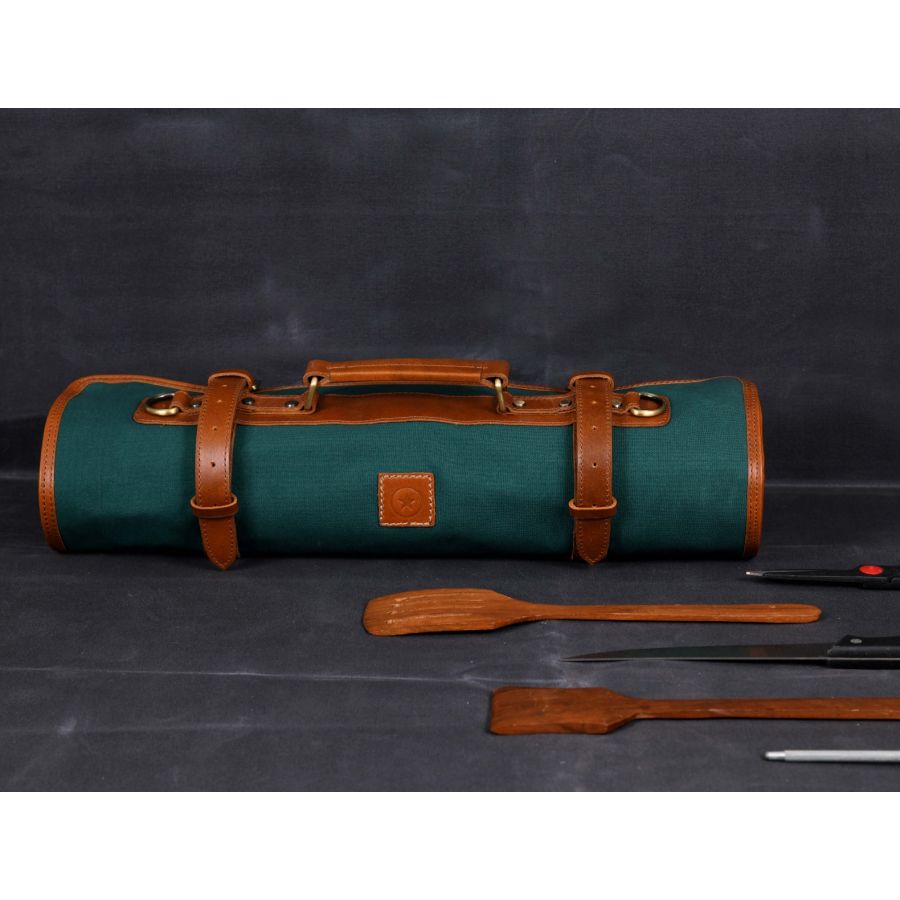 Waxed Canvas & Leather Chef Knife Roll by Chef Sac