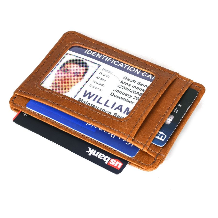 Utrera Leather Credit Card Holder - Caramel Brown