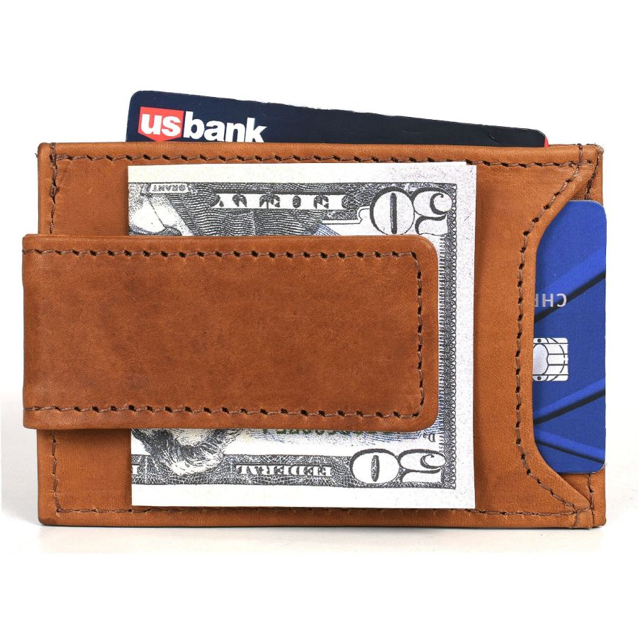 Leather Money Clip Wallet - American Chestnut