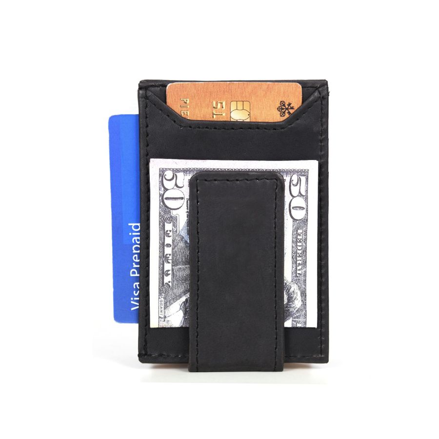 RFID Men's Leather Magnetic Front Pocket Money Clip Wallet