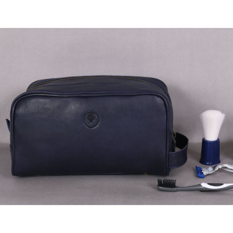 Man of God Men's Canvas & Leather Toiletry Travel Bag, Blue