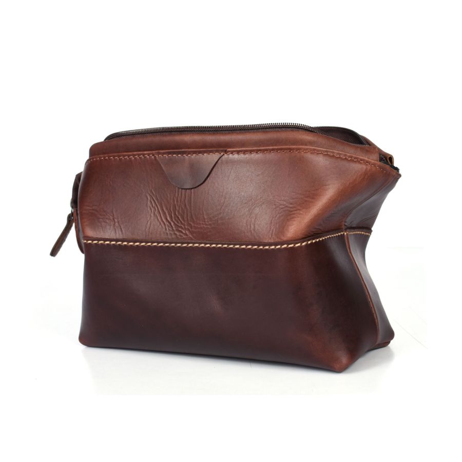 Brown Leather Toiletry Bag • Handcrafted • Duvall Leatherwork